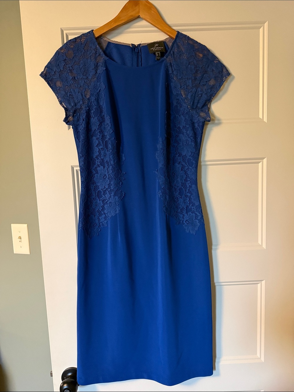 Adrianna Papell Royal Blue Lace-Trim Midi Sheath Dress. Worn once.
